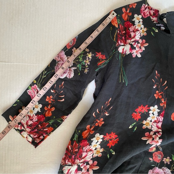 Hannes Roether 100% floral black linen 3/4 sleeves cinch back midi dress… - Picture 11 of 11